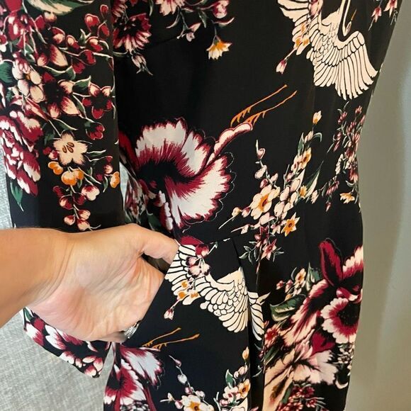 Nicole Miller Floral Crane Dress Black Print Romantic 6 With Pockets Unlined - Picture 4 of 9